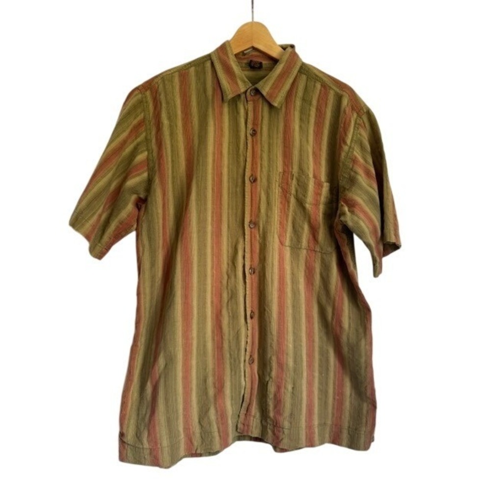 Ojai International Mens Large Cotton Striped Short Sleeve Button Down Shirt